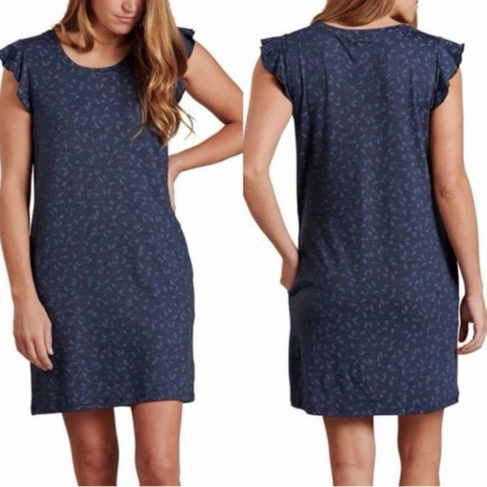 Toad & Co Women's Blue Mini Ruffle Cap Sleeve Organic Dress Size Small Pockets
